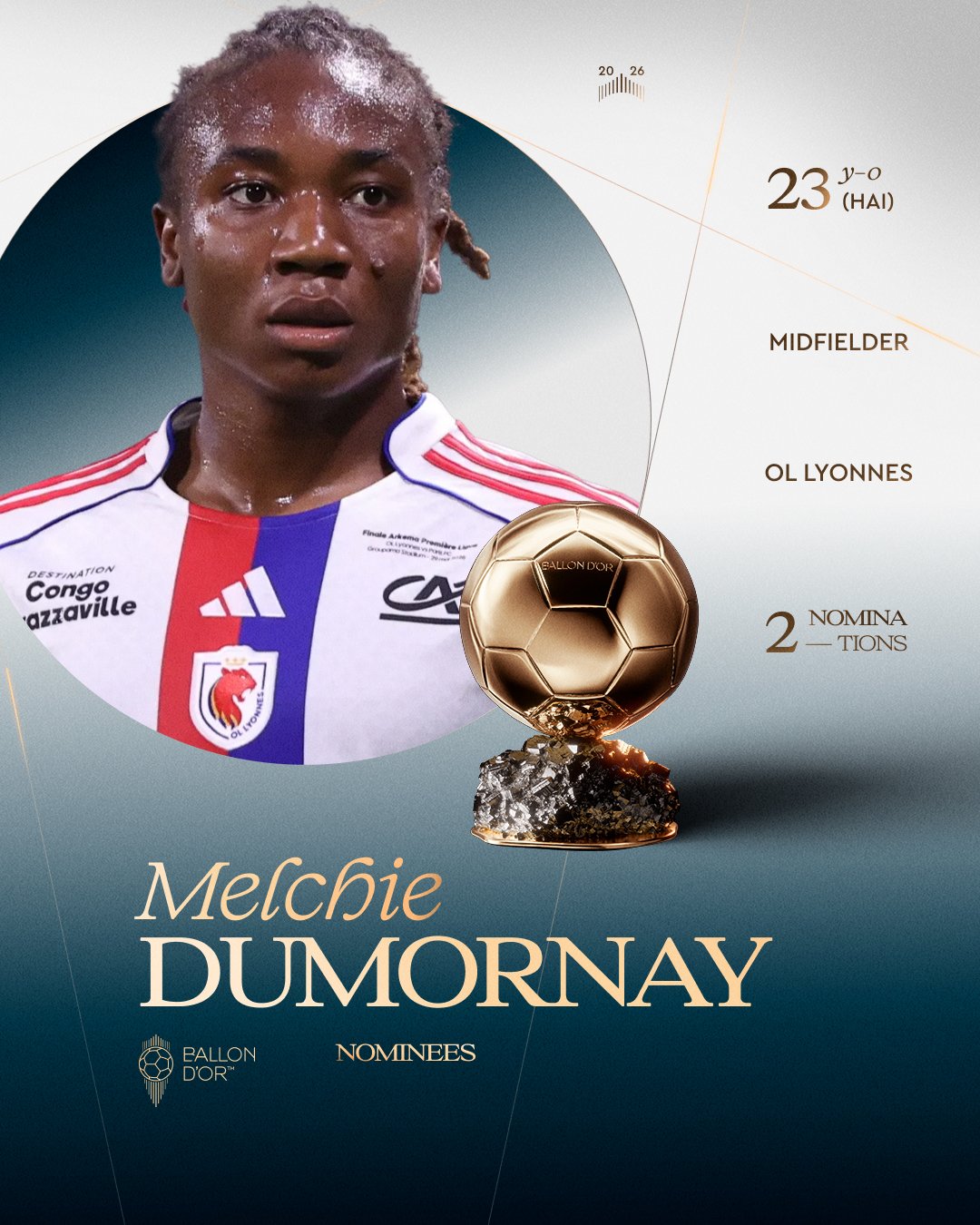 Pour la deuxième fois, Corventina Dumornay en lice pour le Ballon d’Or féminin 2026