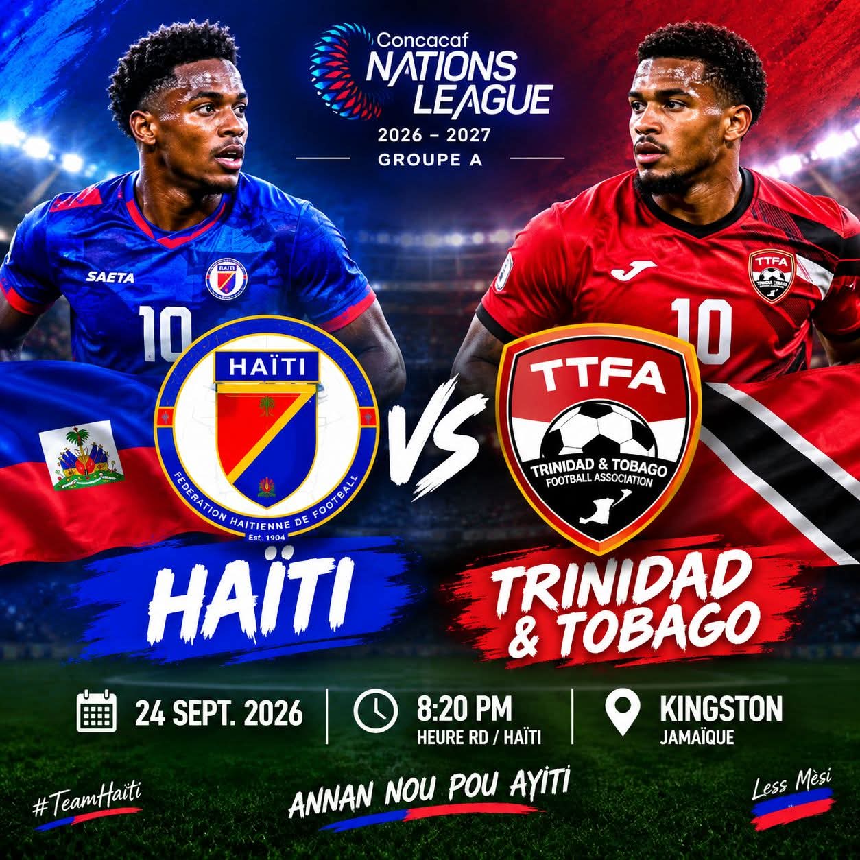 Ligue des Nations de la Concacaf: Haïti affrontera ce soir Trinité-et-Tobago à Kingston, en Jamaïque
